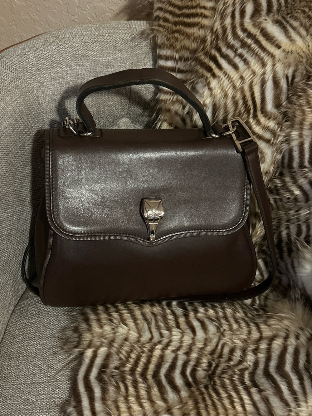 Vintage Kieselstein-Cord Brown Leather Top Handle Crossbody Bag